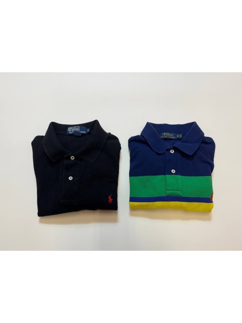 Lot of 2 Polo Ralph Lauren Polo Shirts Mens M Black Striped Short Sleeve